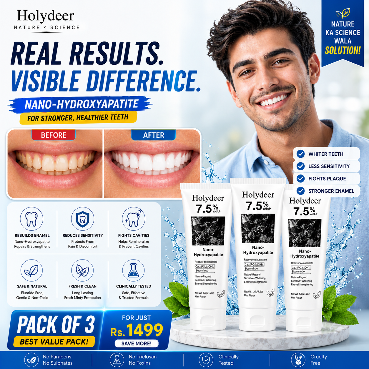 Holydeer Nano Hydroxyapatite Toothpaste Pack of 3