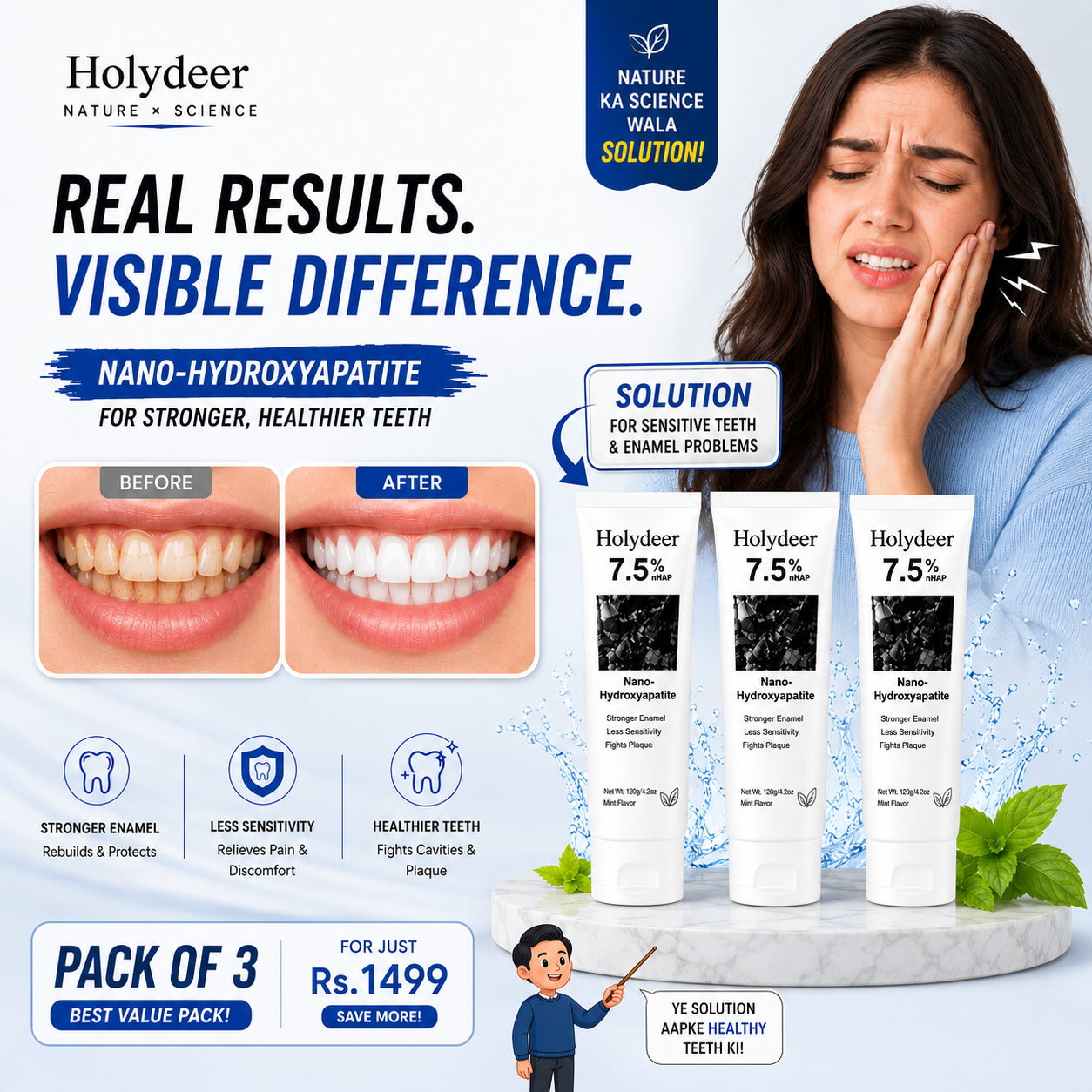 Holydeer Nano Hydroxyapatite Toothpaste Pack of 3