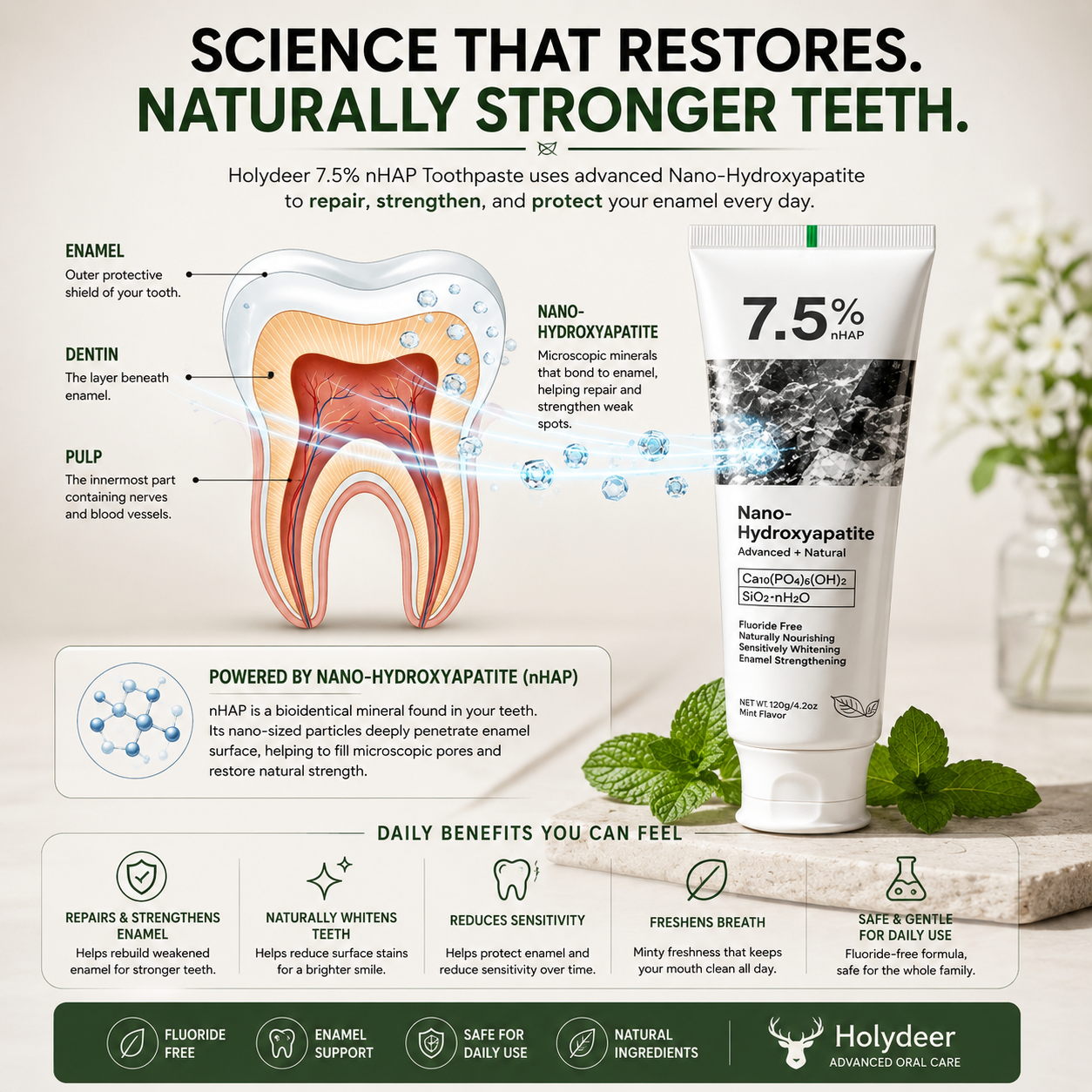 Holydeer Nano Hydroxyapatite Toothpaste Pack of 3